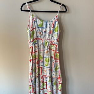 Cynthia Rowley White Maxi Dress with Colorful Print and Pockets!